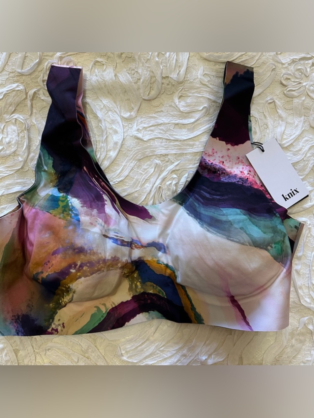 KNIX Watercolor (Multicolor Abstract) Flow Motion Sports Bra
